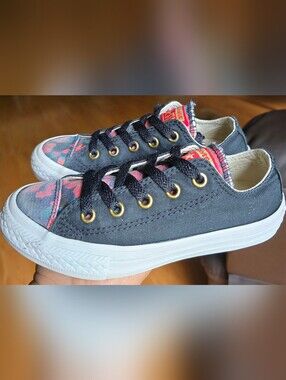 Sz 12 Toddler Girl's CONVERSE CTAS OX 'Black Cherry Red Floral' Low Top Shoes